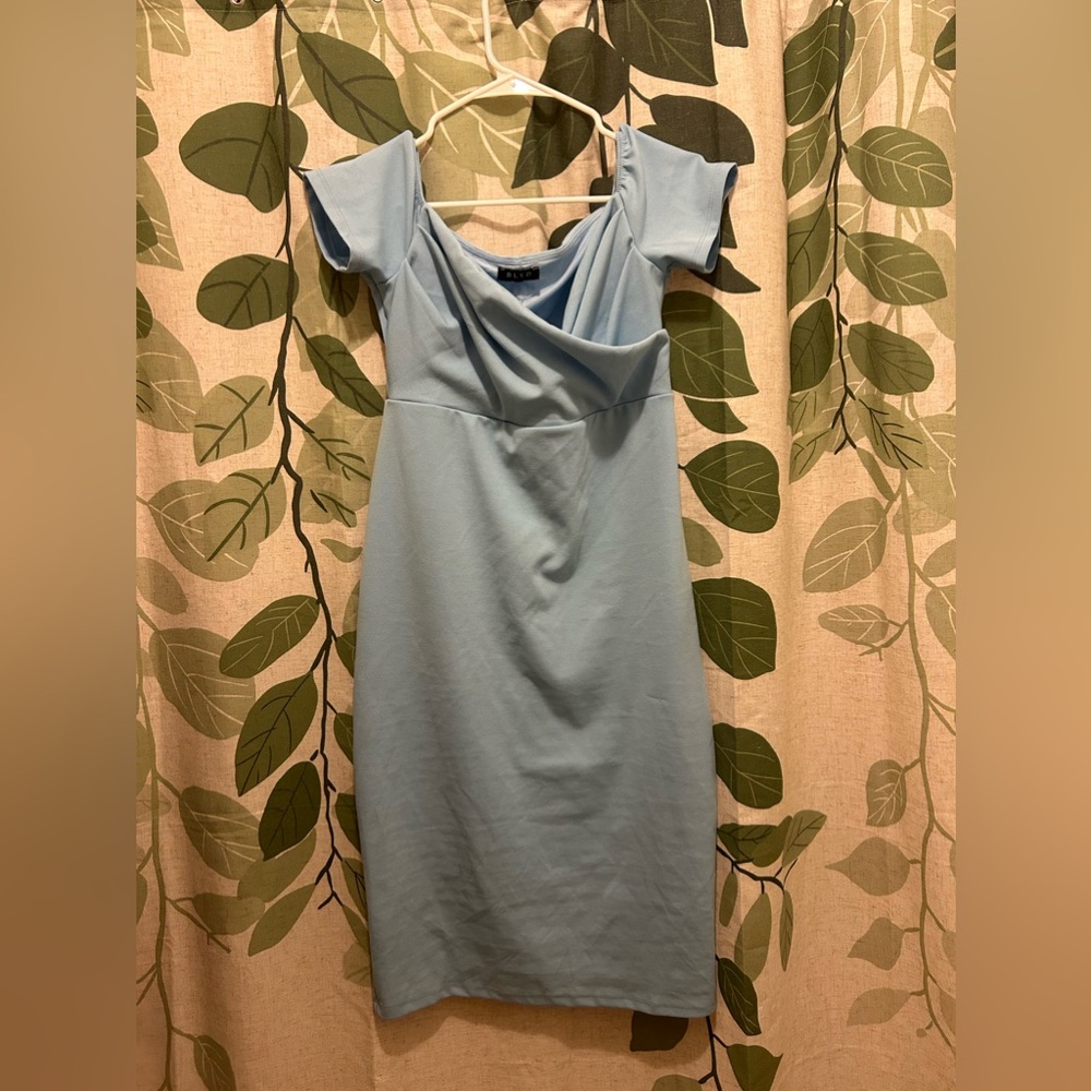 Pinkblush Light Blue Solid Off Shoulder Fitted Dr… - image 5